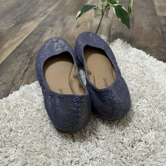 Lucky Brand Size 8 Metallic Blue Canvas Slip-On Emmie Ballet Flats - Picture 7 of 7